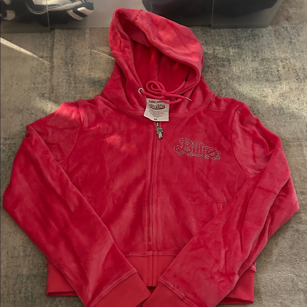 Pink Billie Eilish Barbie Cropped Velour Zip Up